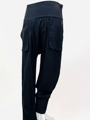 Flannel, Black Wide Topstitch W/Band Silk Harem Pants, Size 1