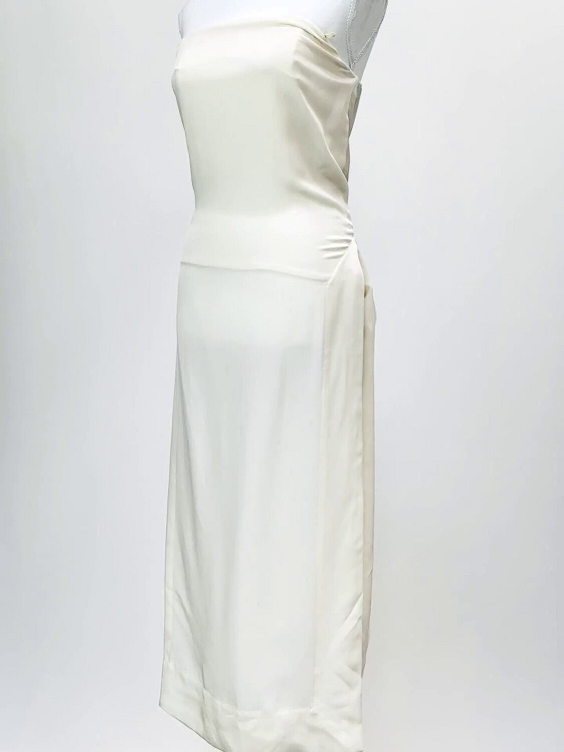 KitX, Cream Boned Bodice Strapless Silk Midi Dress W/Tie Belt, Size 8