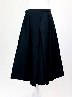 Tibi, Black Self Patterned Pleated Flare Midi Skirt, Size 6