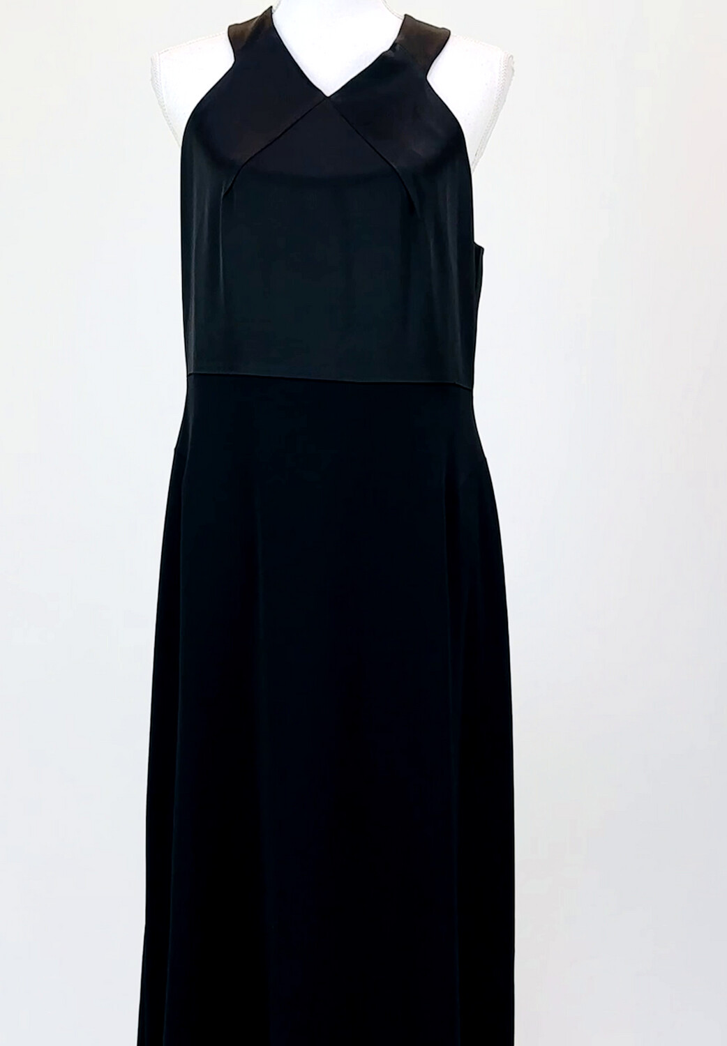 Hobbs, Black Halter Neckline Maxi Dress W/Satin Upper, Size US10/UK14