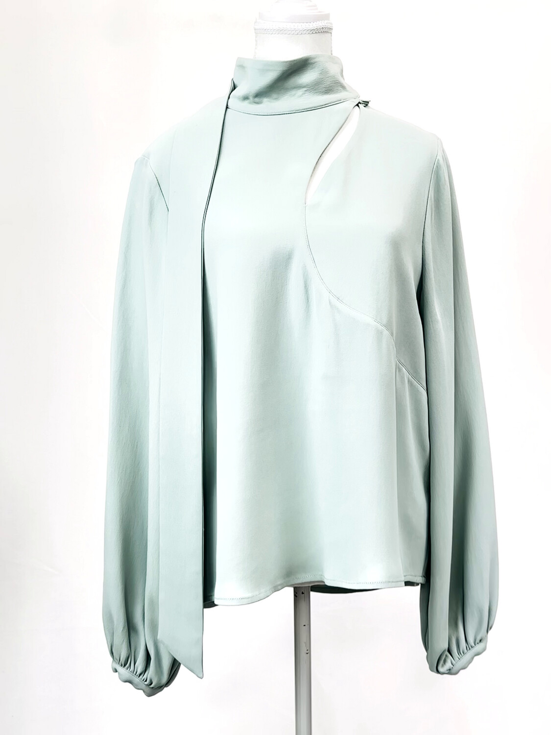 Rodebjer, Pistacchio Curve Slit Neckline Long Tie Blouson L/Slv Viscose Blend Blouse, Size S