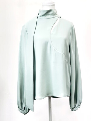 Rodebjer, Pistacchio Curve Slit Neckline Long Tie Blouson L/Slv Viscose Blend Blouse, Size S