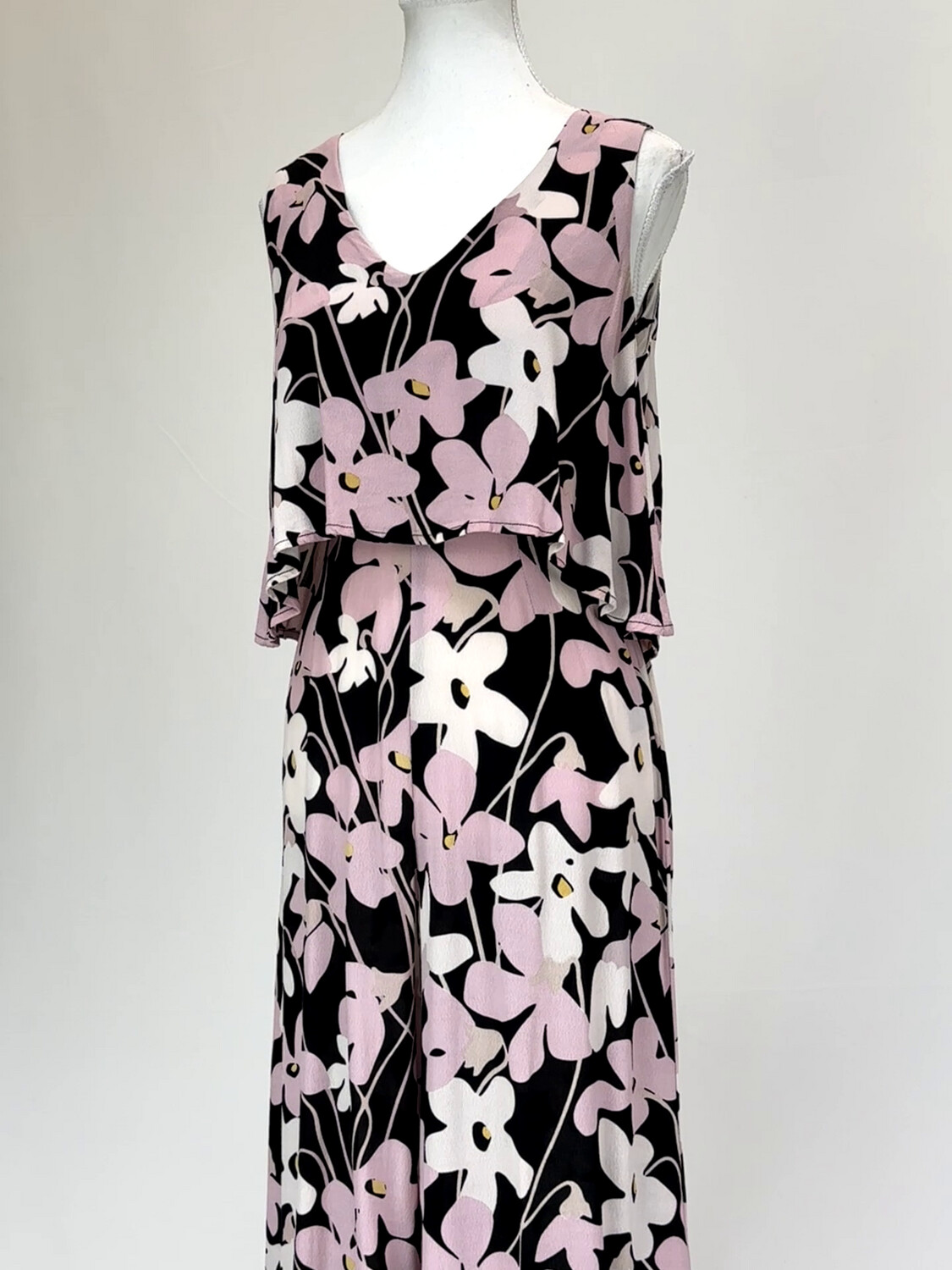 Mister Zimi, Black/Pink/White Floral Print Layered S/Less Jumpsuit, Size 8