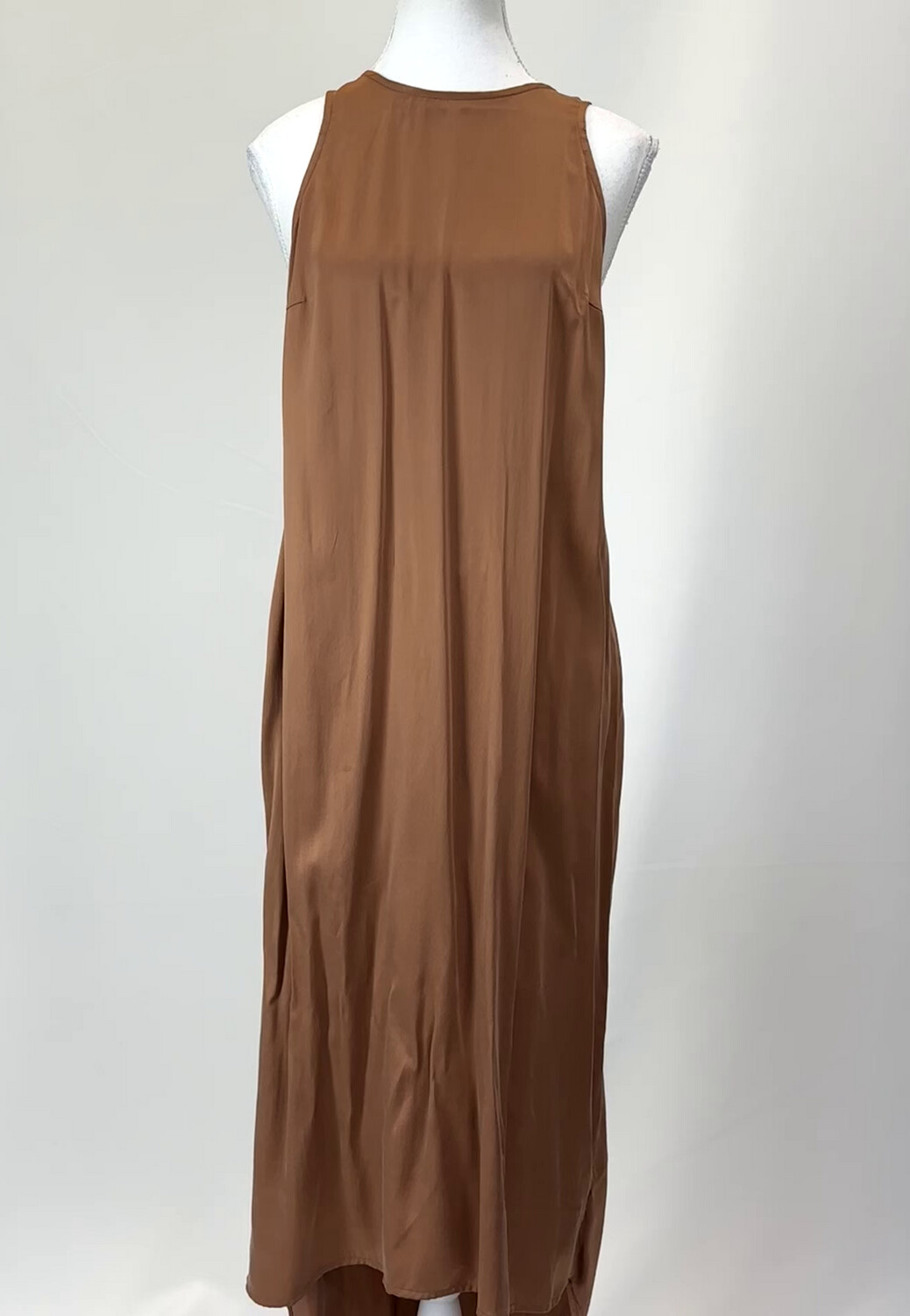 Kirrily Johnston, Bronze/Black Tie Waist Drape Silk Midi S/Less Dress, Size 6