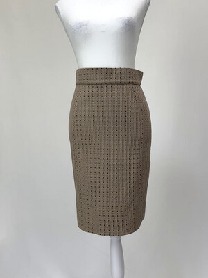 Scanlan Theodore, Beige/Brown Textured Embroidery Skirt, Size 8