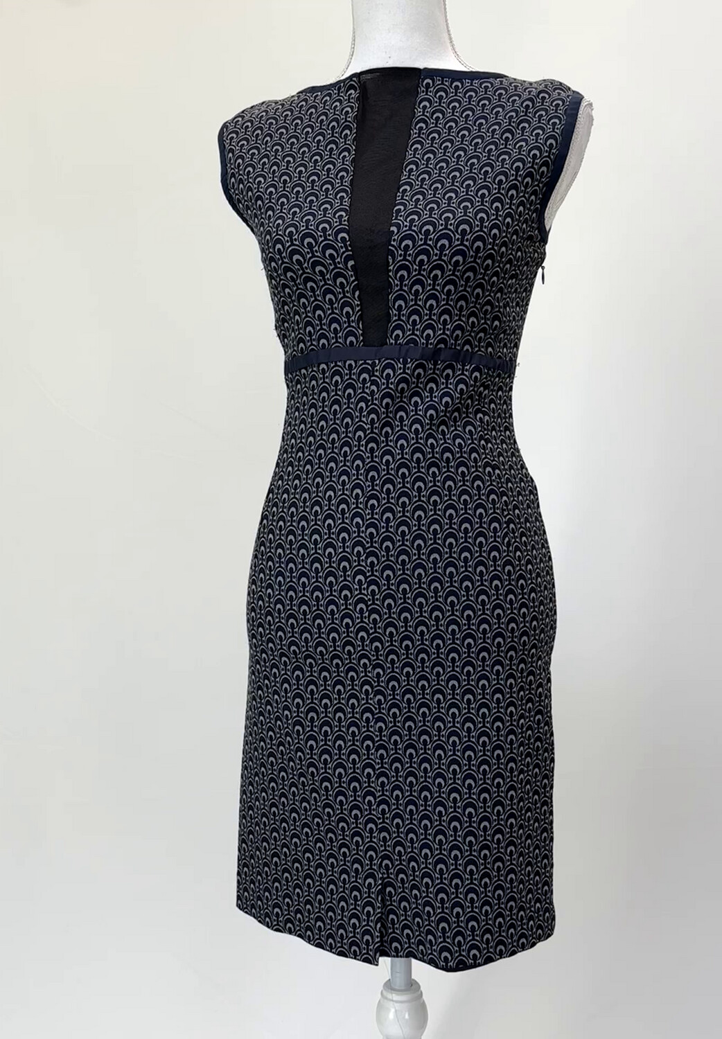anna thomas, Navy Jacquard Zip Neck S/Less Dress, Size 6