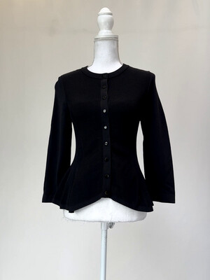Karen Millen, Black Rib Viscose Knit Button L/Slv Cardigan, Size S