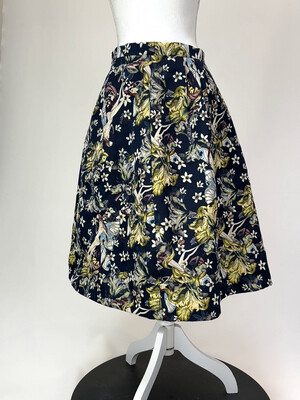 Pinko, Navy/Multi Brocade Fairy Floral Pleated Slip Pkt A-Line Midi Skirt (Has Co-Ordinating Jacket), Size US8/GB12