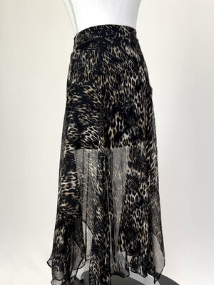 Sass & Bide, Black/Browns/ Animal Print Shaped Hem Silk Midi Skirt, Size 6