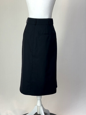 Paul Smith Black Label, Black Beltloop W/Band Zip Pkt A-Line Wool Skirt, Size 42