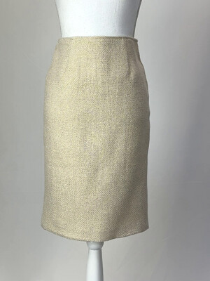 John Cavill, Beige/Gold Lurex Wool Blend Skirt, Size US4/UK8