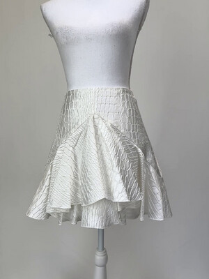 Alex Perry, White Textured Frill Hem Silk Blend Skirt, Size S