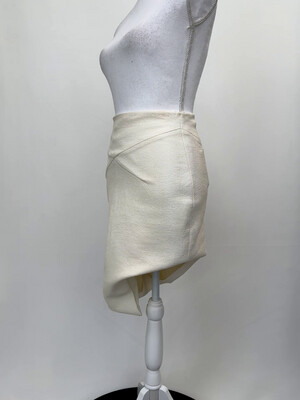 Manning Cartell, Cream/Silver Side Metal Beaded Trim Asymmetrical Darted Front Skirt W/Curved Hem, Size 8