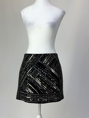 Club Monaco, Black/Silver Bead Embellished Mini Skirt, Size 2