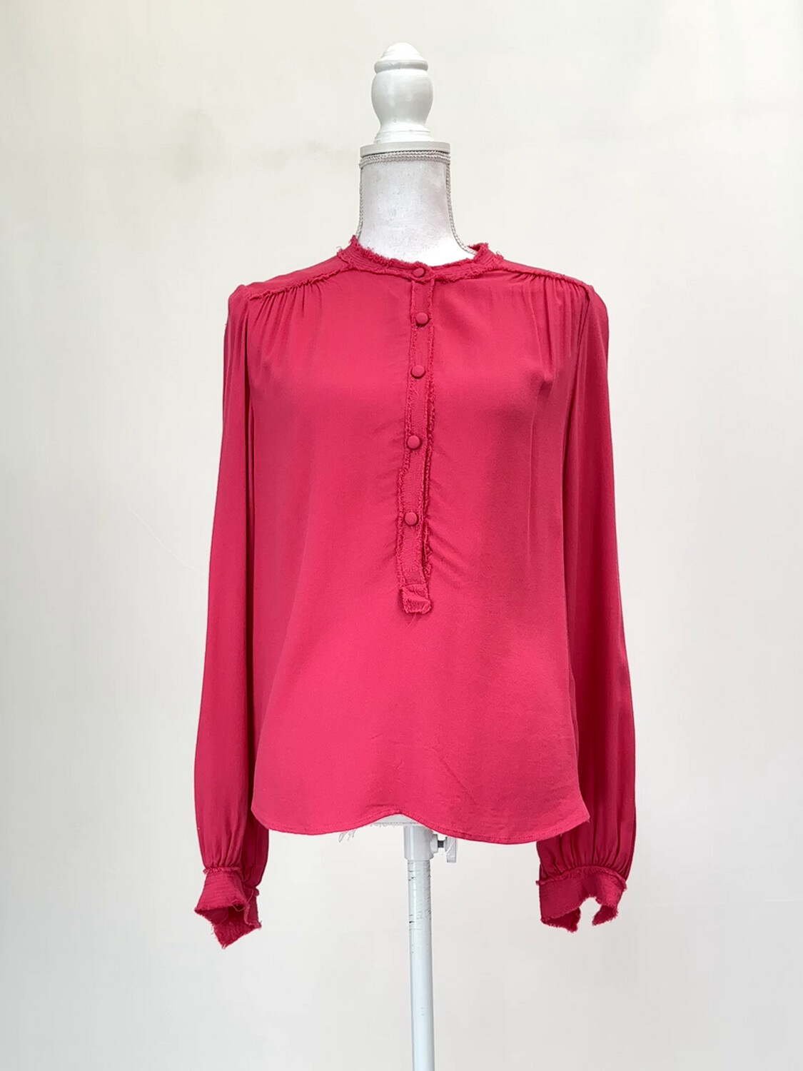 Zadig &amp; Voltaire, Pink Button Neck Raw Edge Trim L/Slv Blouse, Size XS