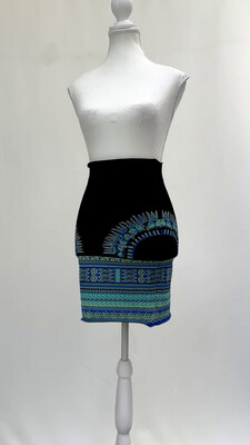 BCBGMAXAZRIA, Black/Yellow/Blue Jacquard Patterned Str Knit Skirt, Size S