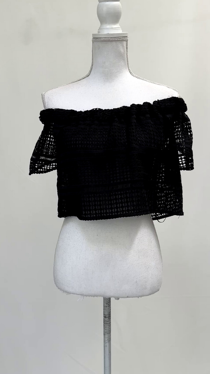 Nicholas, Black Off-Shoulder Lace Crop S/Slv Top, Size 10
