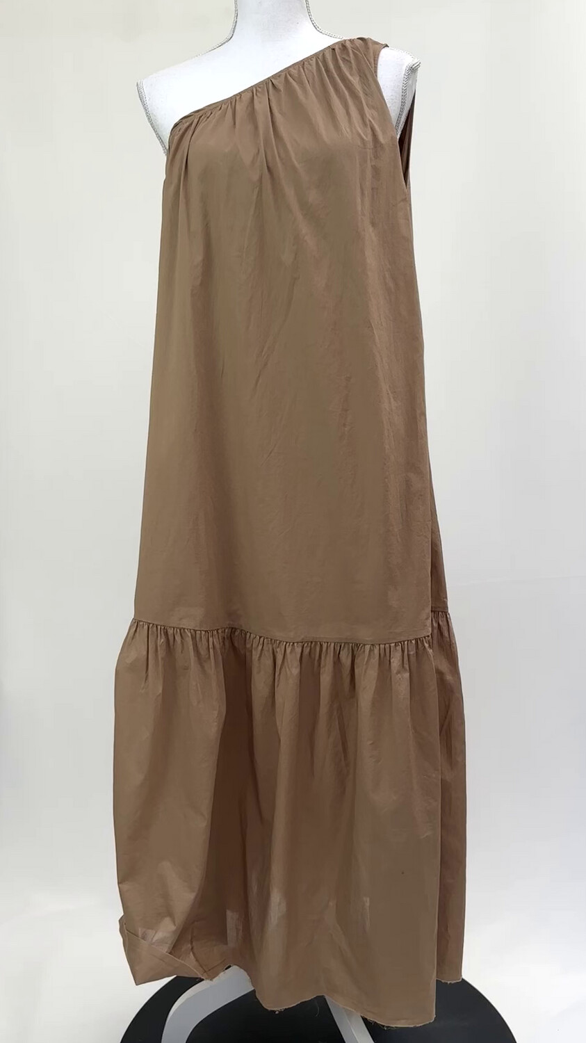 Jac + Jack, Camel Asymmetrical One Shouder Strap Frill Hem Long Dress, Size 8