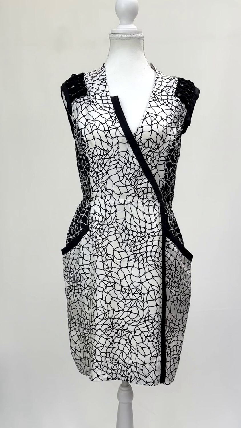 Alice McCall, Black/White Print Braid Shoulder Trim S/Less Dress, Size 10