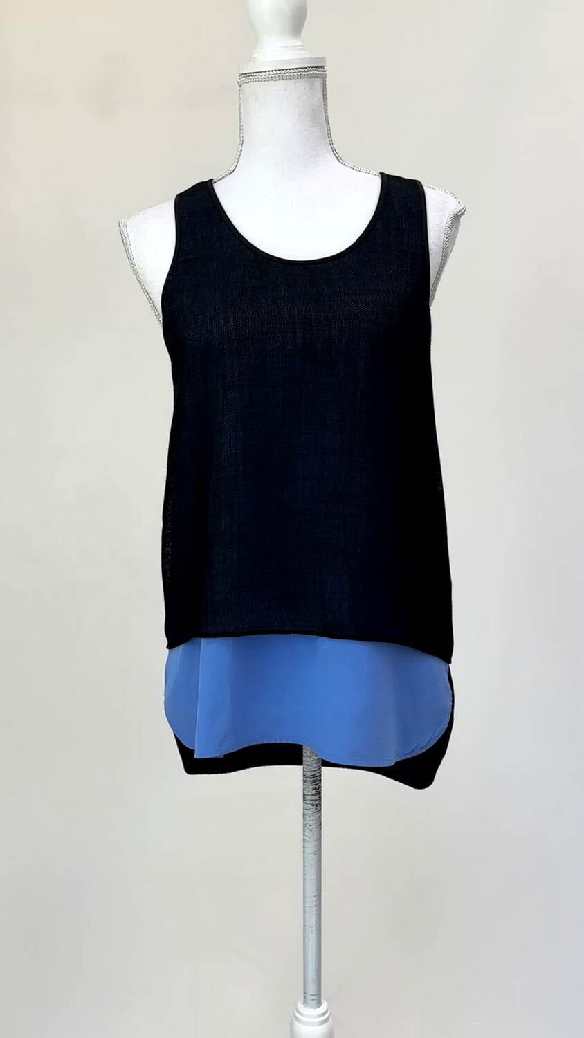 tibi, Black/Blue Mesh Layered Tank Top, Size US6