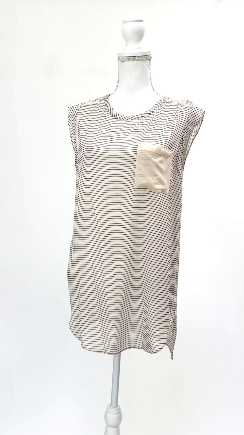 3.1 phillip lim, Beige/Black Stripe Pkt Silk S/Less Top, Size 8