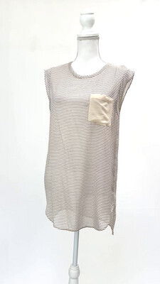 3.1 phillip lim, Beige/Black Stripe Pkt Silk S/Less Top, Size 8