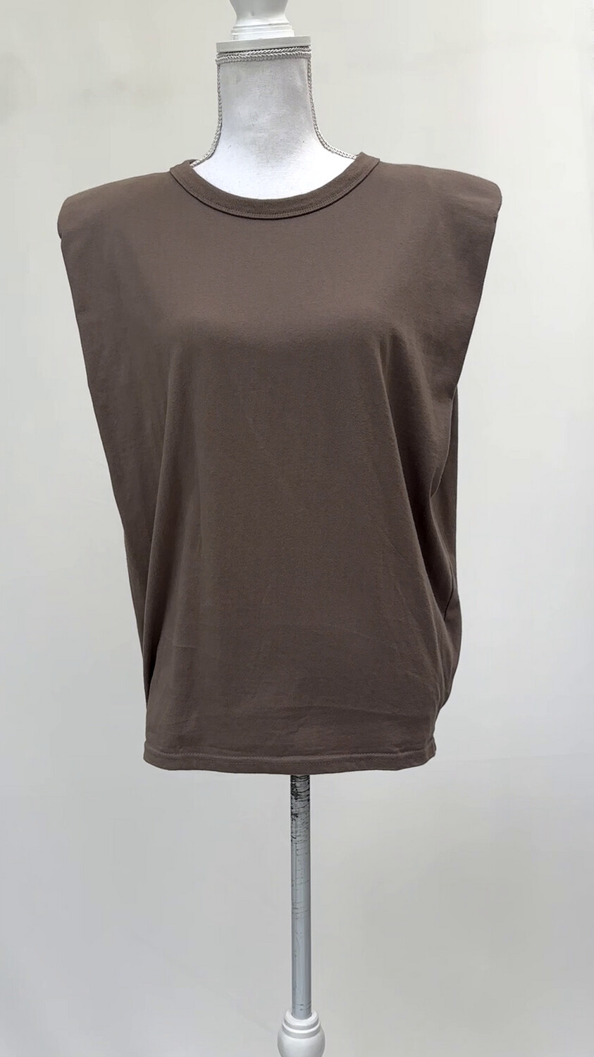 Frankie Shop, Mocha Padded Shoulder S/Less Top, Size S