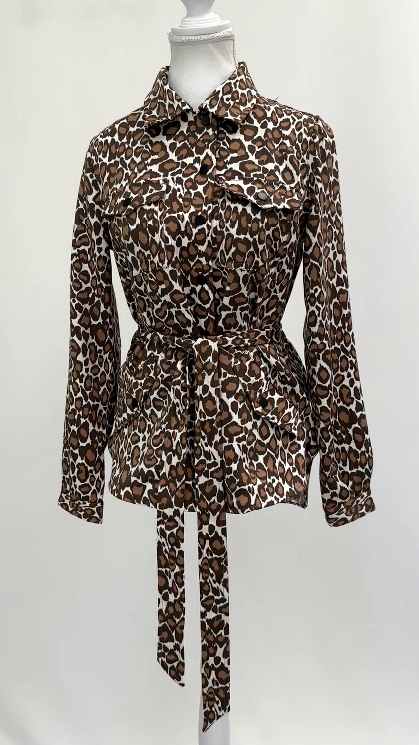 Scotch &amp; Soda, Browns/Cream Animal Print Utilility Pkt Longline Jacket W/Tie Belt, Size XS