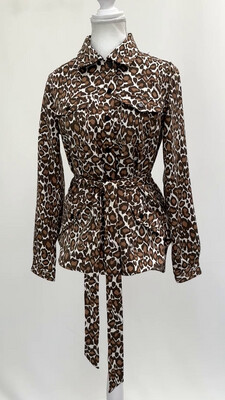 Scotch &amp; Soda, Browns/Cream Animal Print Utilility Pkt Longline Jacket W/Tie Belt, Size XS