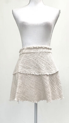 IRO, Cream Fray Trim Flare Hem Tweed Mini Skirt, Size 36