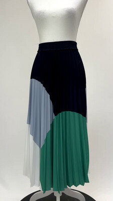 Olga de Polga, Navy/Green/White/Grey Pleated Midi Skirt, Size 0