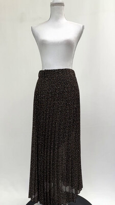 Urban Luxury, Black/Browns Floral Print Pleated Midi Skirt, Size S
