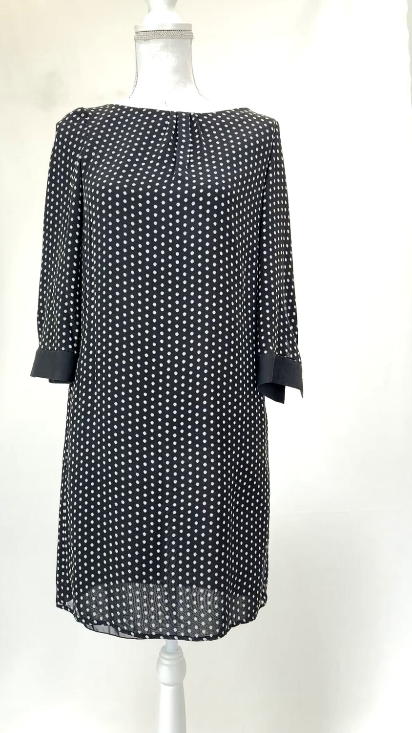 Emporio Armani, Black/White Spot Print 3/4 Slv Silk Dress, Size 38