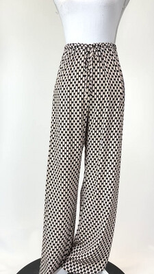 Dissh, Beige/Black Geometric Print D/String Waist Wide Leg Pants (Has Matching Shirt), Size 8