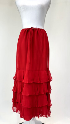 Lisa Ho, Red D/String Tie Waist Frill Hem Midi Silk Skirt, Size 10