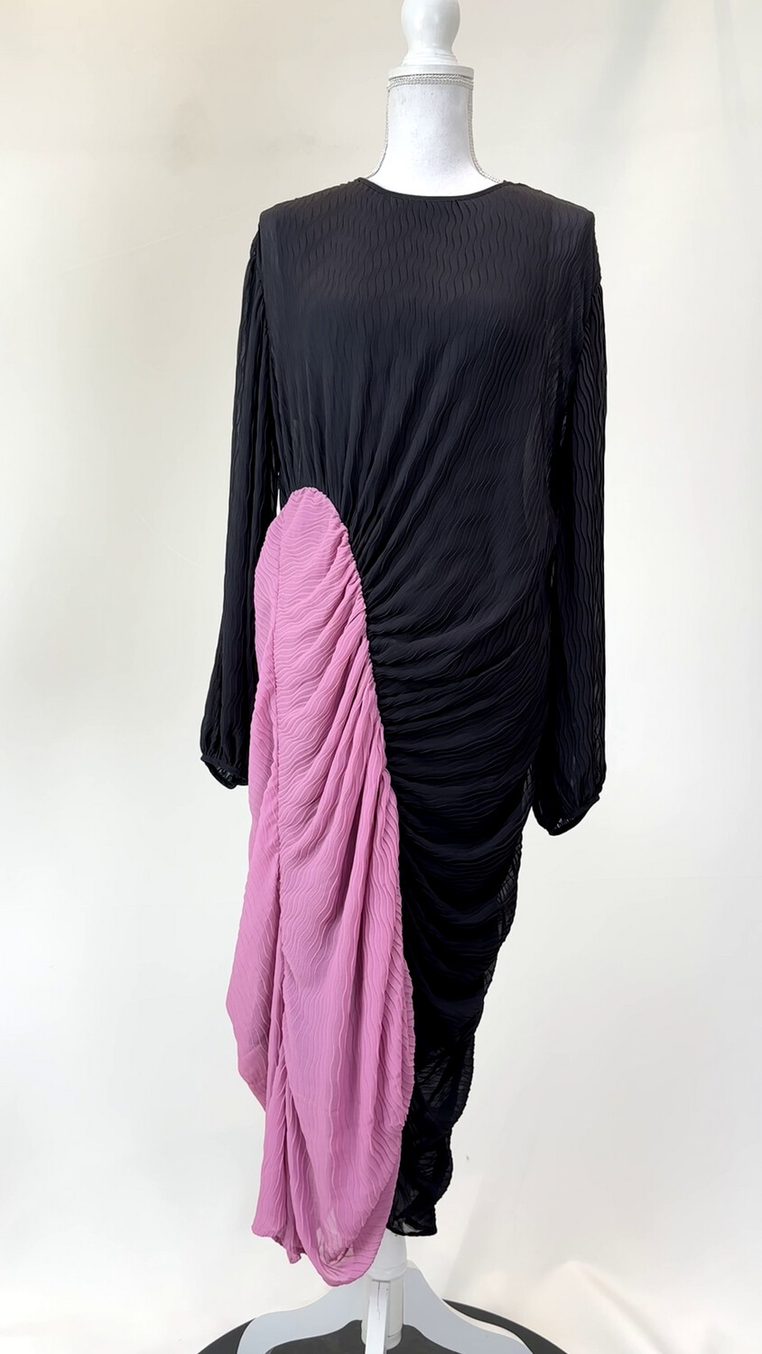 Brogger, Black/Pink/Grey Textured Panelled L/Slv Midi Dress, Size M