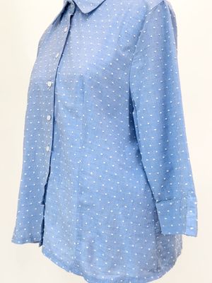 Cottonade, Blue/White Dot Embroidered 3/4 Slv Shirt, Size 44