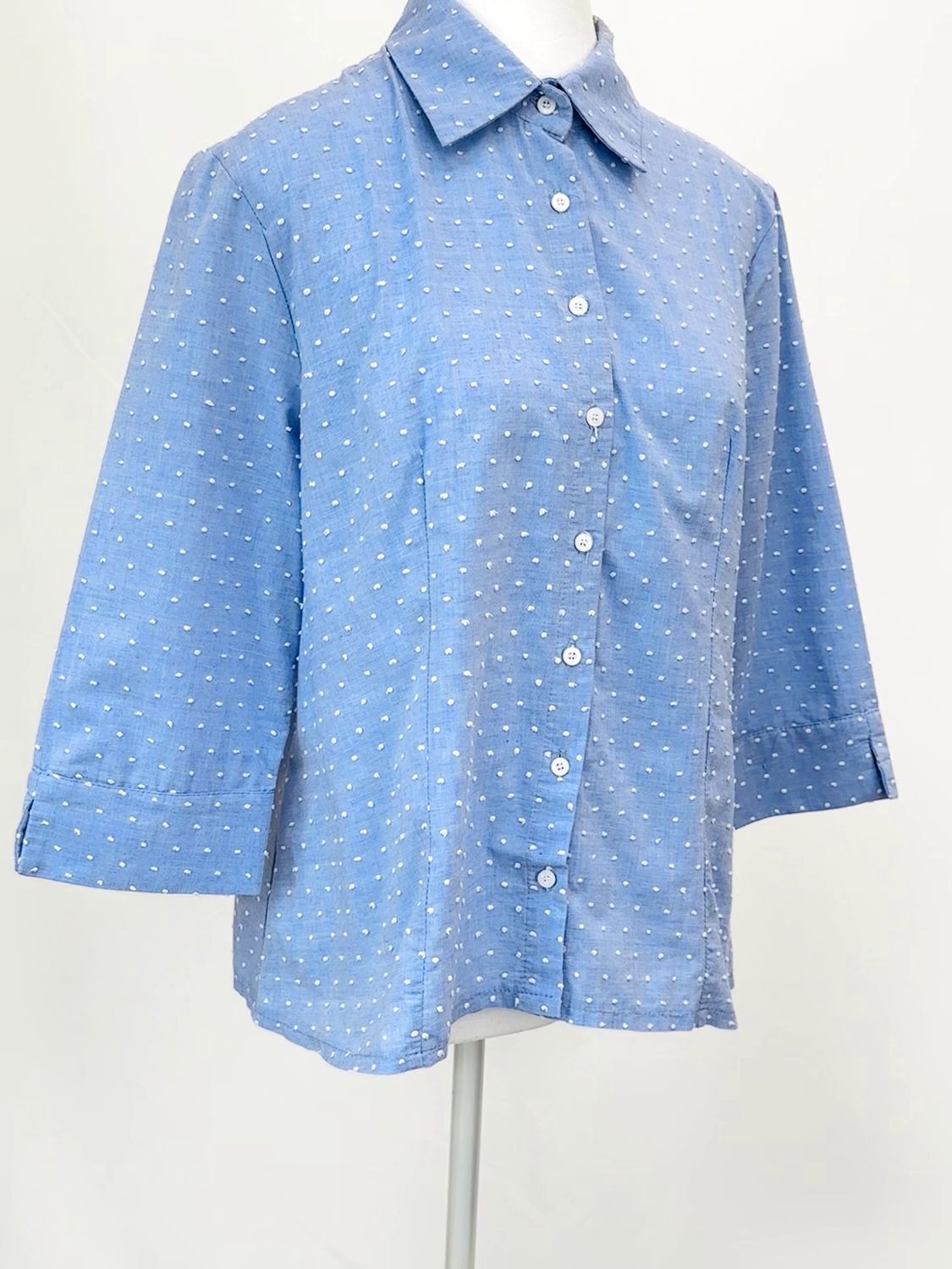 Cottonade, Blue/White Dot Embroidered 3/4 Slv Shirt, Size 44