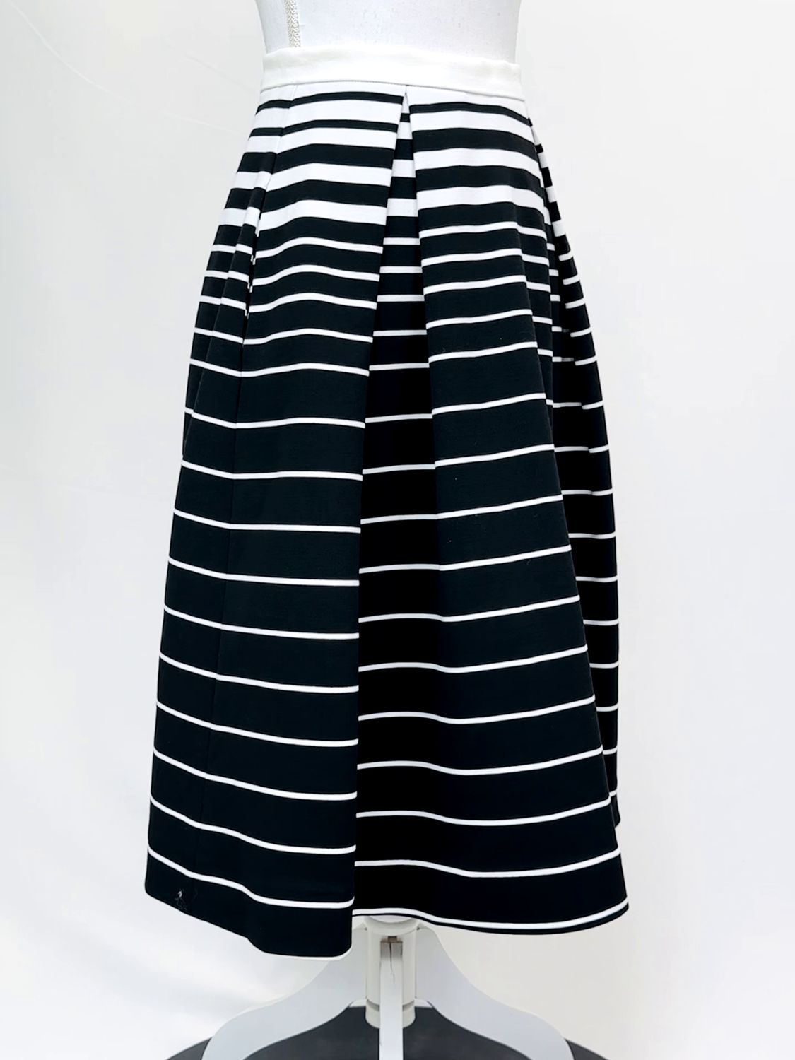 N/Nicholas, Black/White Stripe Pleat Flare Hem Midi Skirt, Size 6