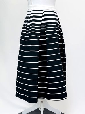 N/Nicholas, Black/White Stripe Pleat Flare Hem Midi Skirt, Size 6
