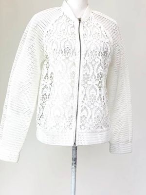 Twin-Set T.S.J., White Mesh/Lace Zip Bomber L/Slv Jacket, Size L