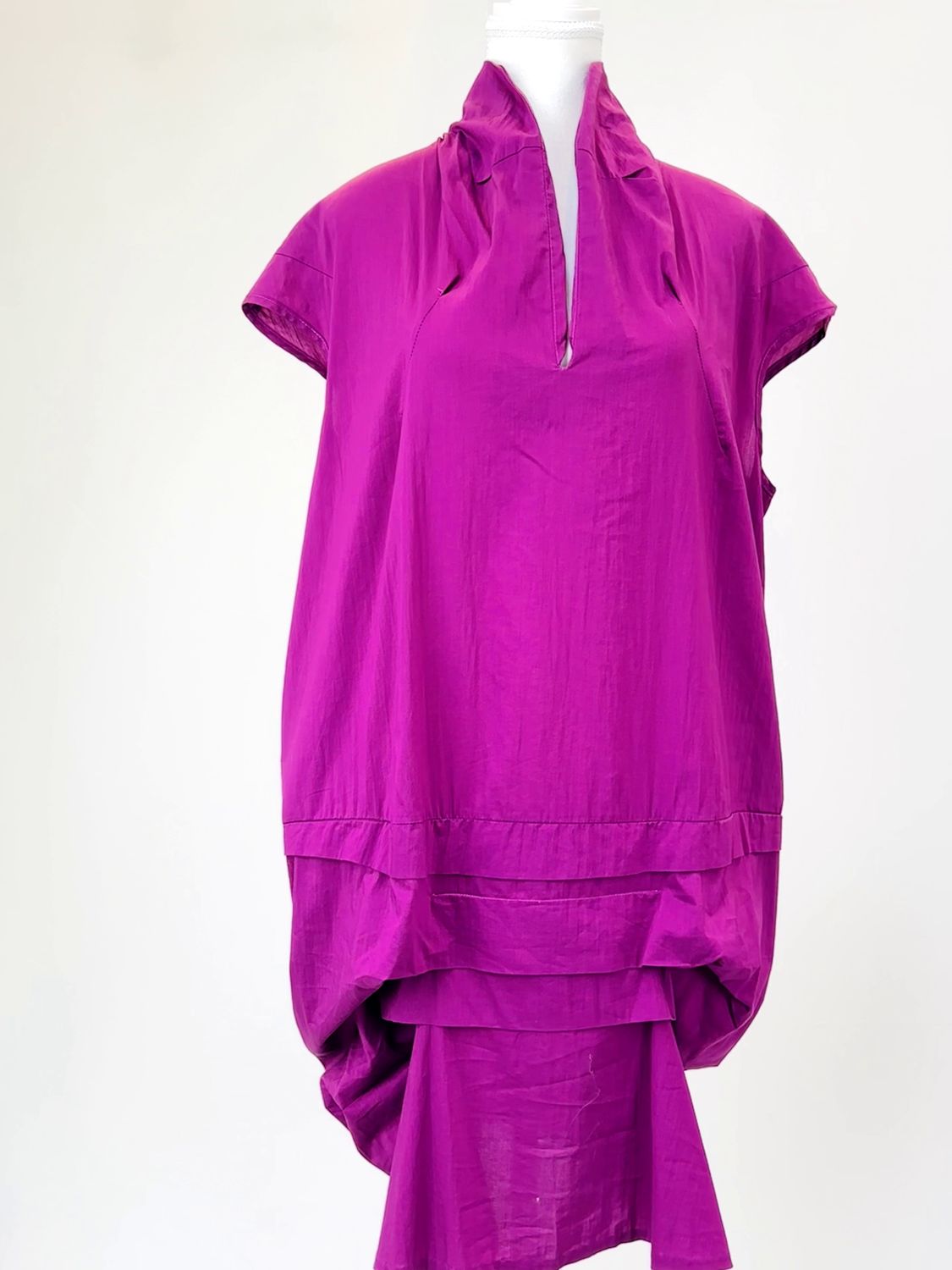 Marni, Magenta Slit High Neckline Pleat Drape Hem S/Less Dress, Size 40