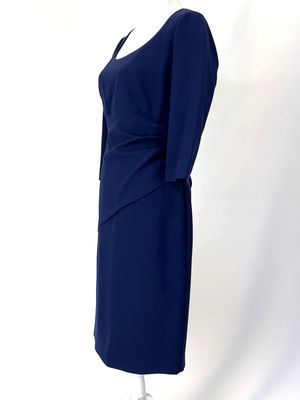 Diane Von Furstenberg, Navy Scoop Neck Side Pleat 3/4 Slv Midi Dress, Size US10