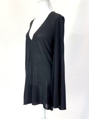 Rick Owens, Black V-Neck Knit Flare L/Slv  Top, Size S