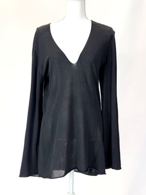 Rick Owens, Black V-Neck Knit Flare L/Slv  Top, Size S