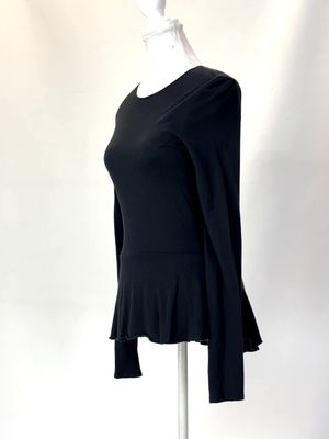 The Row, Black Back Tie Neck Peplum Hem L/Slv Top, Size M
