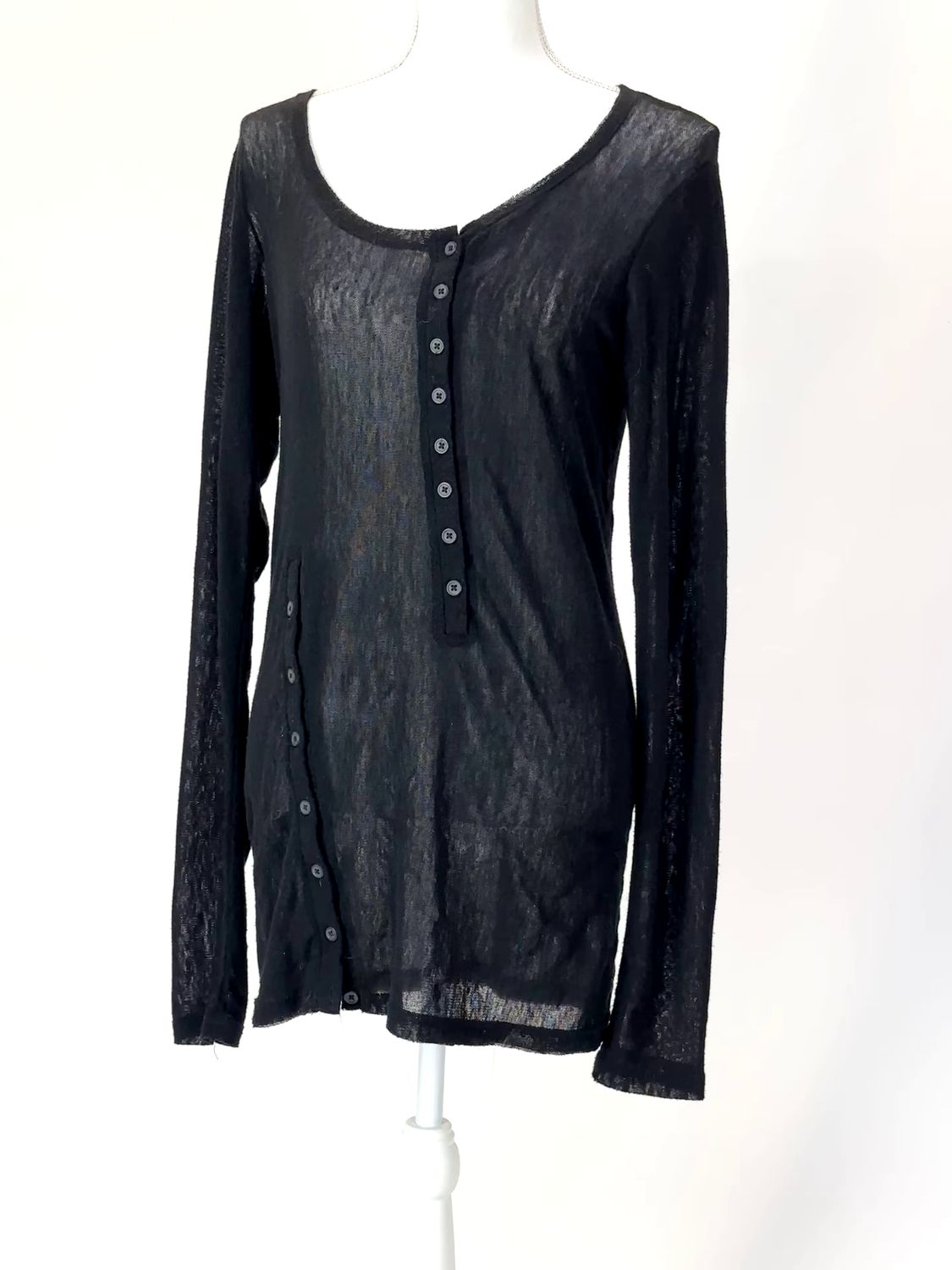 black label, Black Asymmetrical Button Detail L/Slv Top, Size M/L