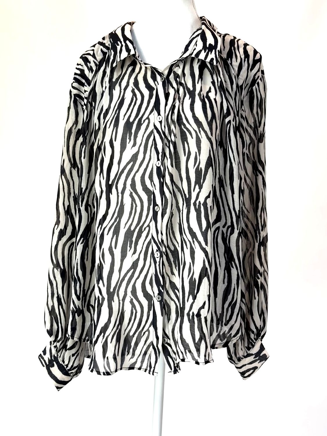 Free People, Stone/Black Animal Print Gather Blouson L/Sv Blouse, Size XL