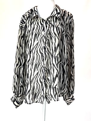 Free People, Stone/Black Animal Print Gather Blouson L/Sv Blouse, Size XL