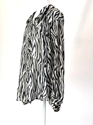 Free People, Stone/Black Animal Print Gather Blouson L/Sv Blouse, Size XL
